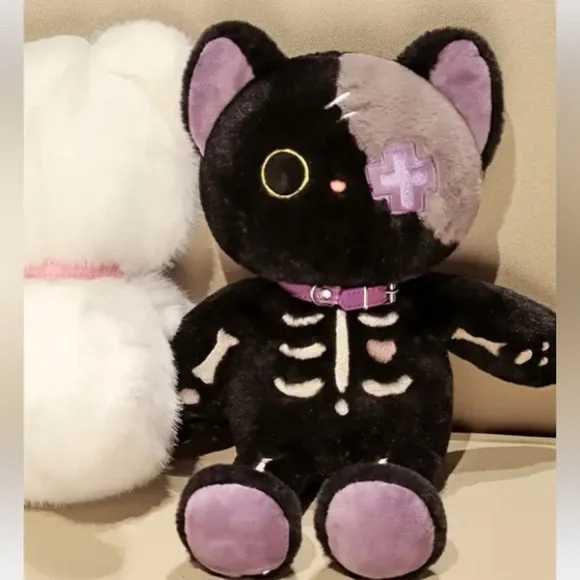 {NEW} Cute Skeleton Cat Doll Plush Toy Black - Picture 5 of 6
